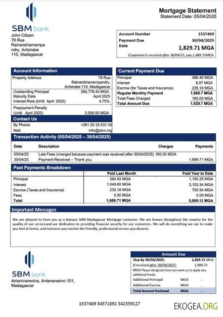 Madagascar Banque SBM Madagascar Relevé hypothécaire Modèle Word et PDF